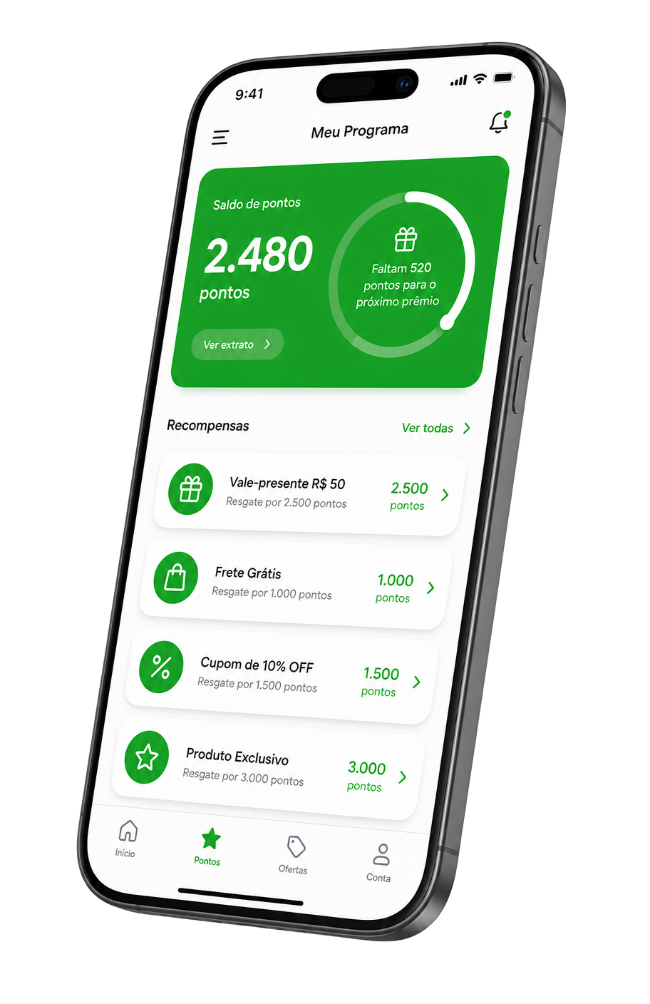 Tela do app Fydely com saldo de pontos do cliente